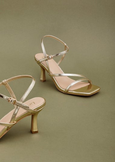 Linzi Nicole Gold Faux Leather Strappy Heels