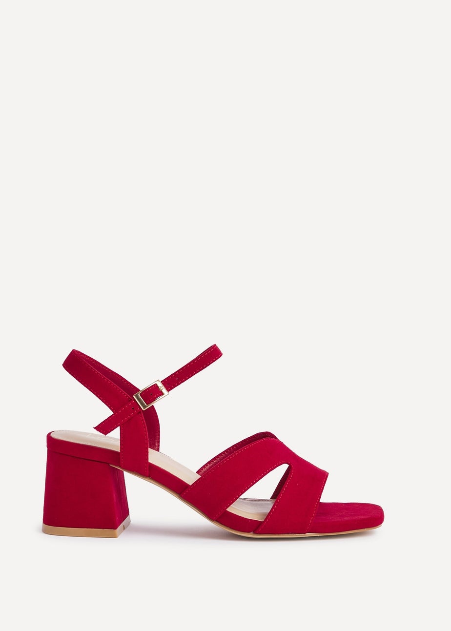 Linzi Empire Wide Fit Red Faux Suede Link Detail Block Heels