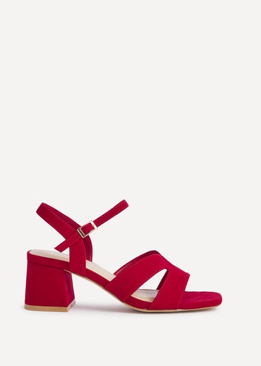 Linzi Empire Wide Fit Red Faux Suede Link Detail Block Heels