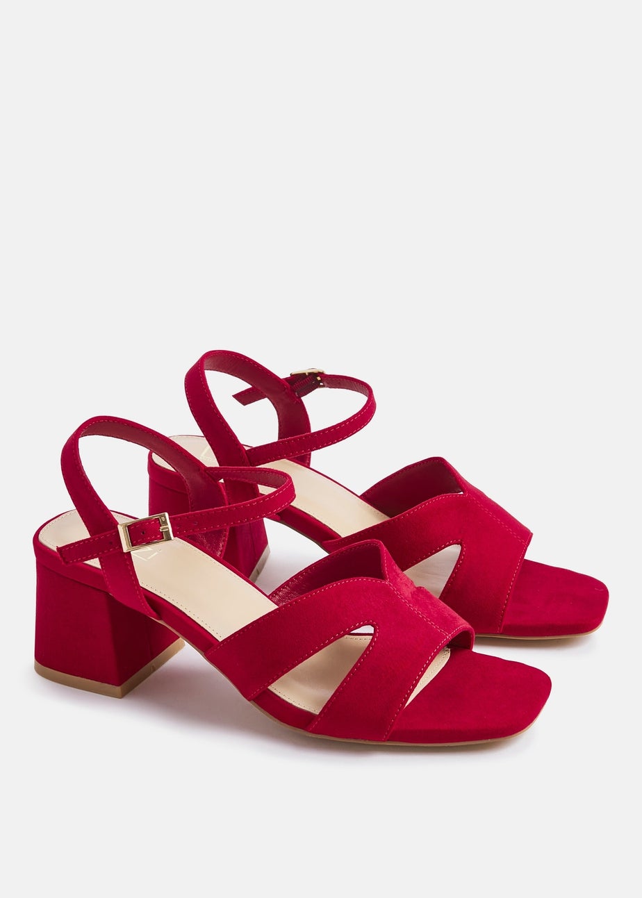 Linzi Empire Wide Fit Red Faux Suede Link Detail Block Heels