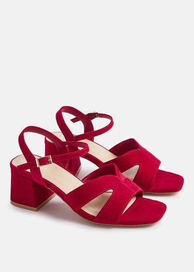 Linzi Empire Wide Fit Red Faux Suede Link Detail Block Heels