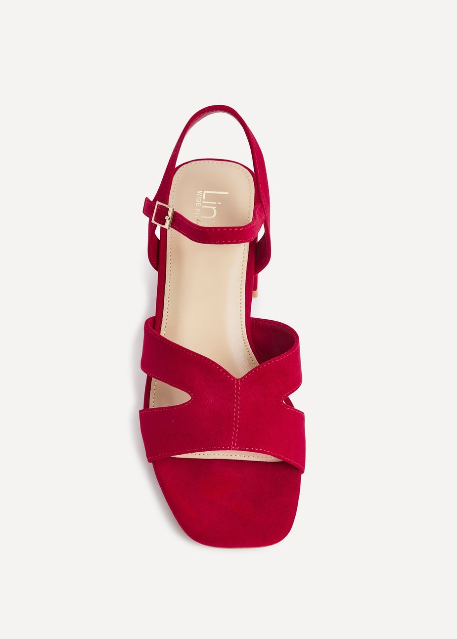 Linzi Empire Wide Fit Red Faux Suede Link Detail Block Heels