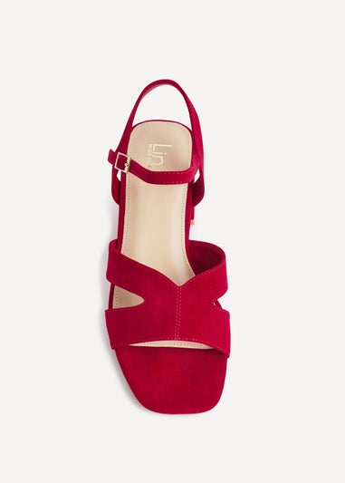 Linzi Empire Wide Fit Red Faux Suede Link Detail Block Heels
