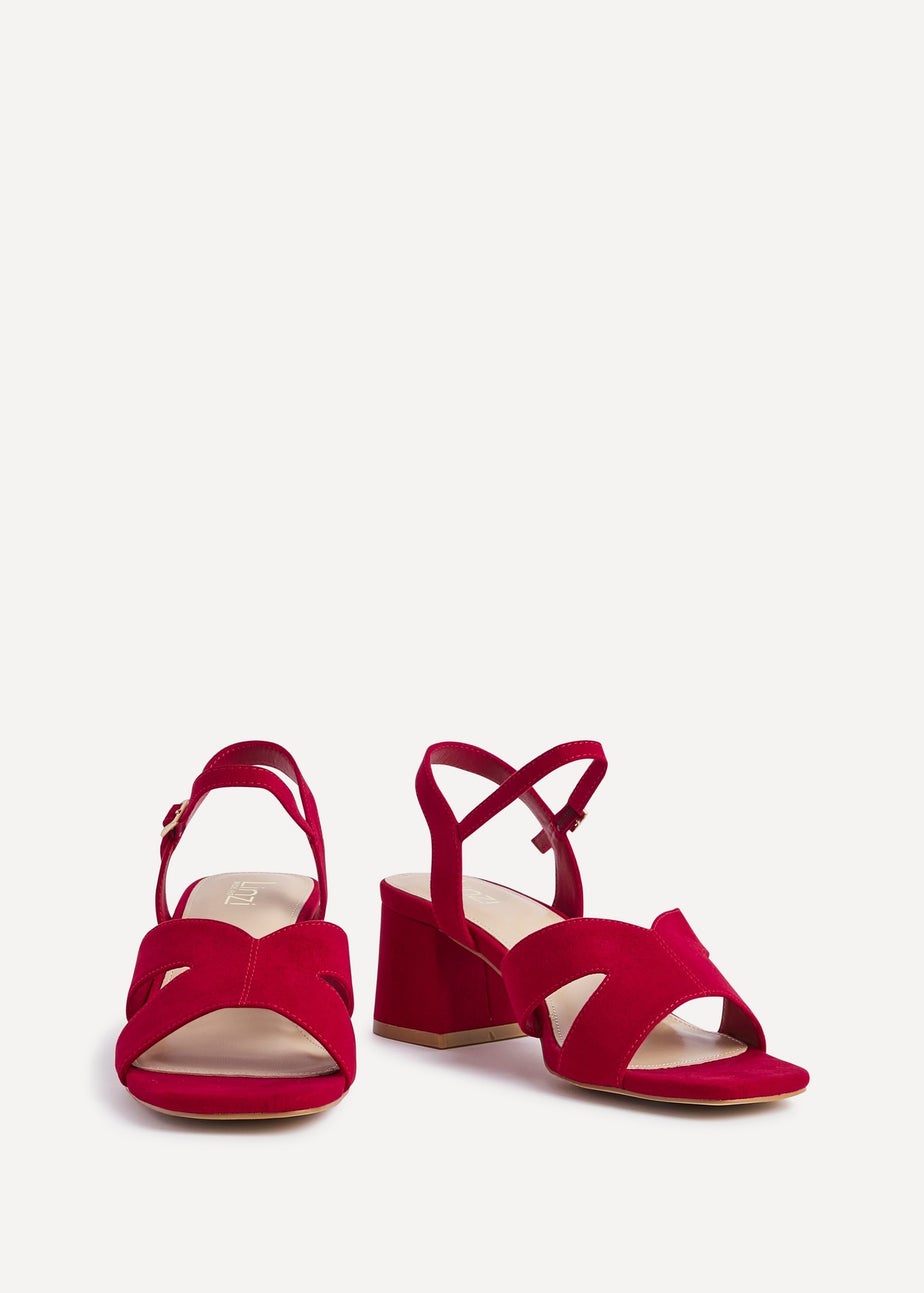 Linzi Empire Wide Fit Red Faux Suede Link Detail Block Heels
