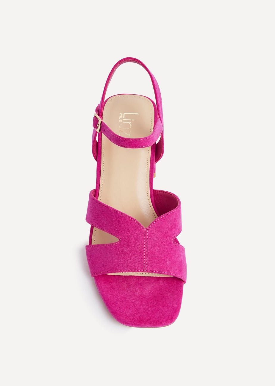 Linzi Empire Wide Fit Fuchsia Faux Suede Link Detail Block Heels