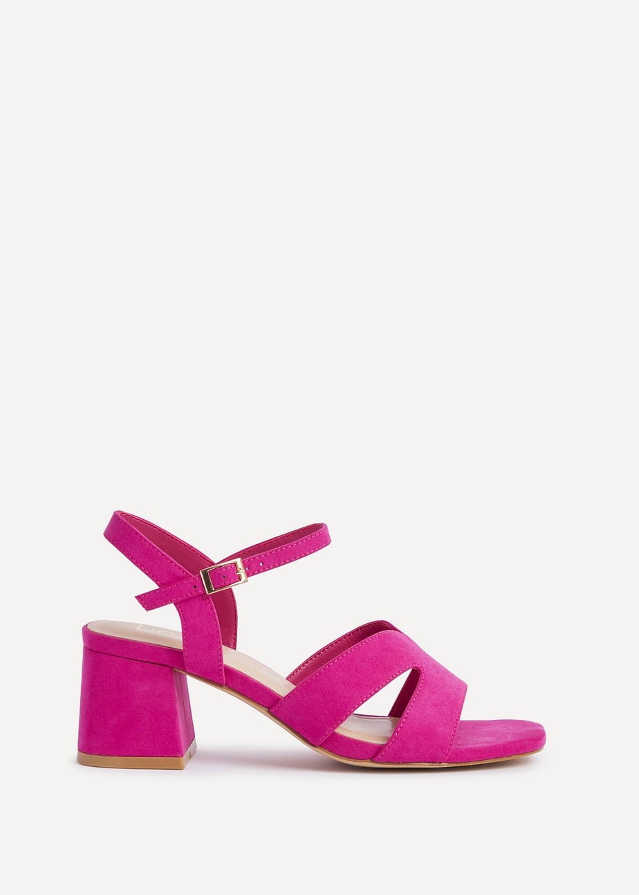 Linzi Empire Wide Fit Fuchsia Faux Suede Link Detail Block Heels