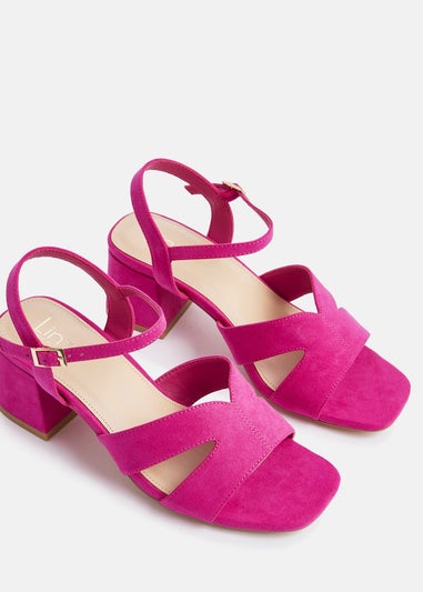 Linzi Empire Wide Fit Fuchsia Faux Suede Link Detail Block Heels