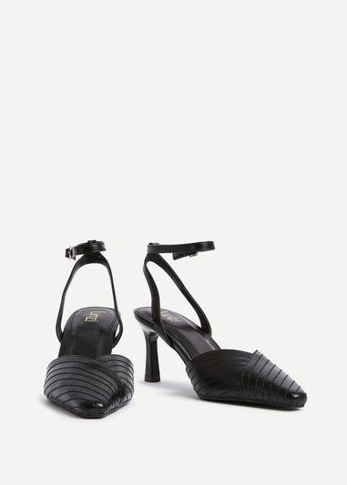Linzi Siren Black Faux Leather Quilted Court Heel
