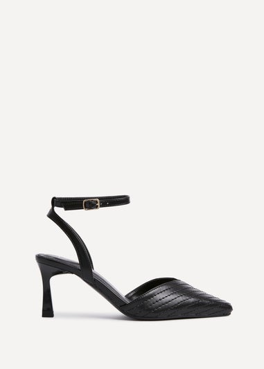 Linzi Siren Black Faux Leather Quilted Court Heel