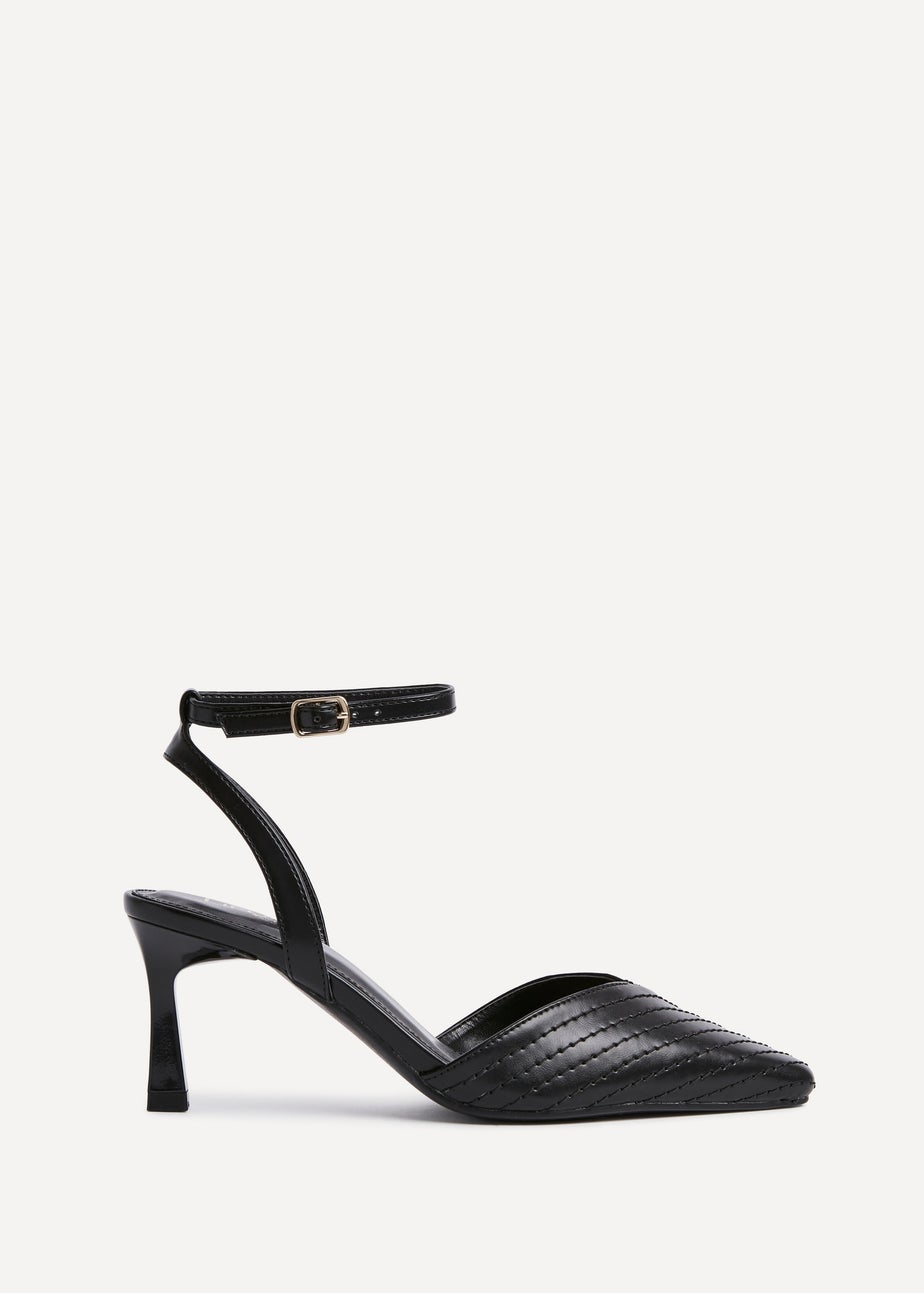 Linzi Siren Black Faux Leather Quilted Court Heel