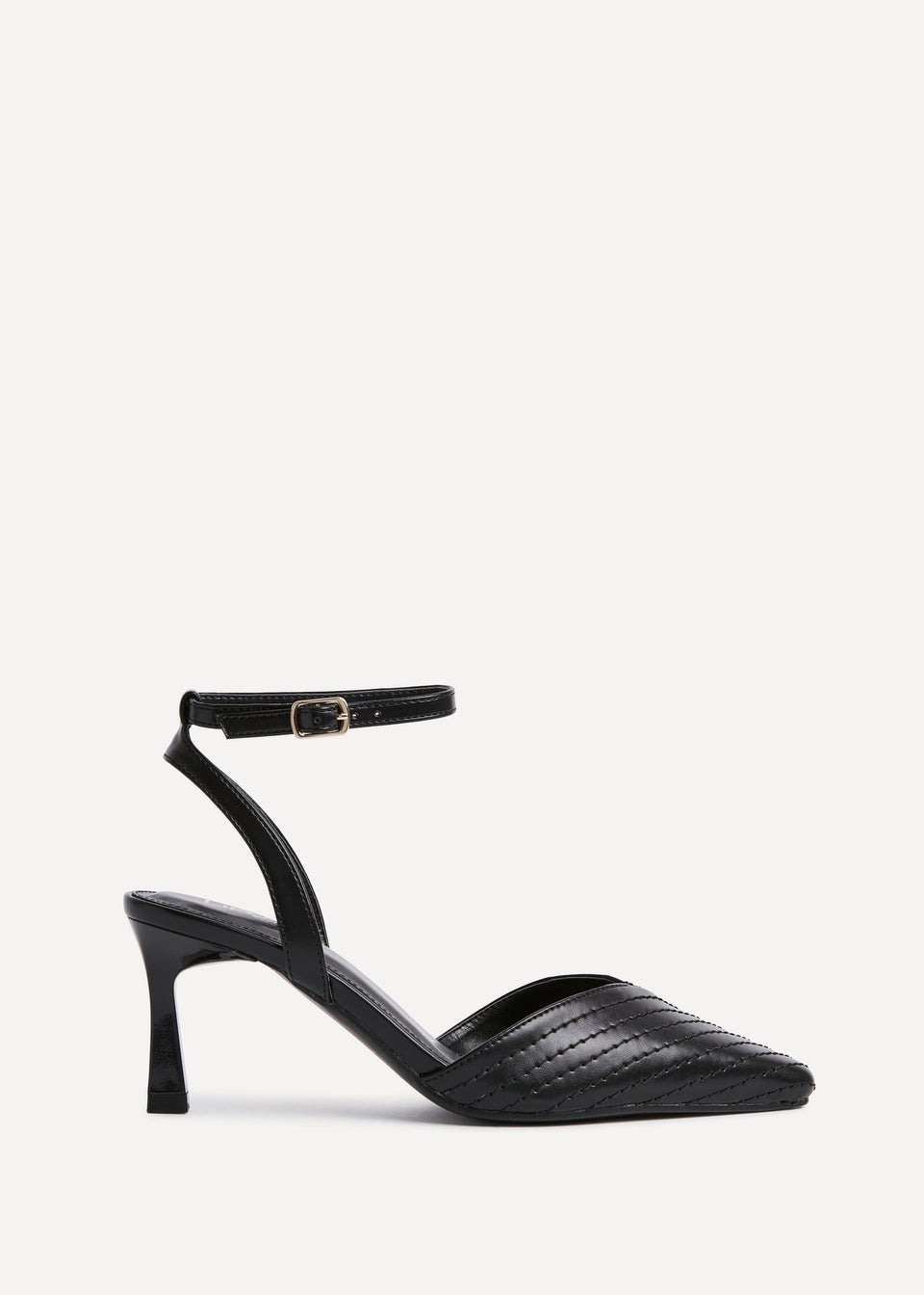 Linzi Siren Black Faux Leather Quilted Court Heel