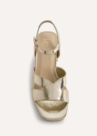 Linzi Empire Wide Fit Gold Faux Leather Link Detail Block Heels