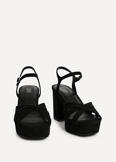 Linzi Selene Black Faux Suede Wide Fit Crossover Platform Heels