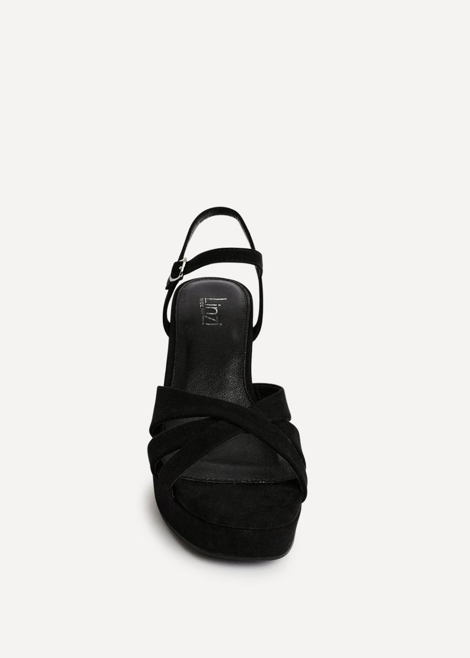 Linzi Selene Black Faux Suede Wide Fit Crossover Platform Heels