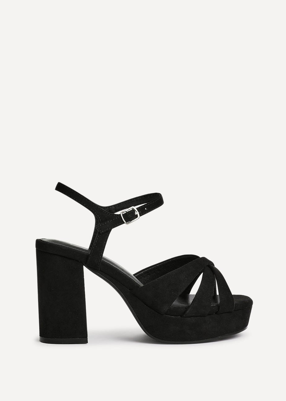 Linzi Selene Black Faux Suede Wide Fit Crossover Platform Heels