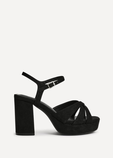Linzi Selene Black Faux Suede Wide Fit Crossover Platform Heels