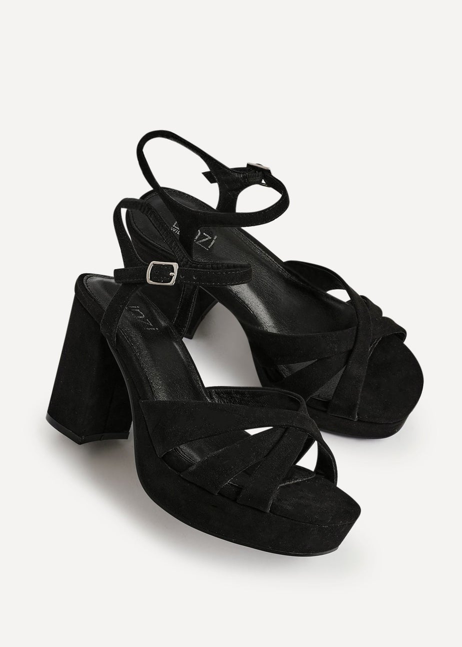 Linzi Selene Black Faux Suede Wide Fit Crossover Platform Heels