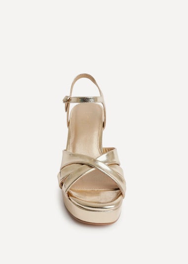 Linzi Selene Gold Faux Leather Wide Fit Crossover Platform Heels