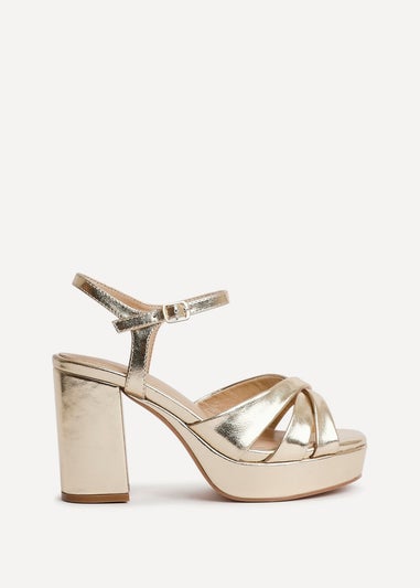 Linzi Selene Gold Faux Leather Wide Fit Crossover Platform Heels