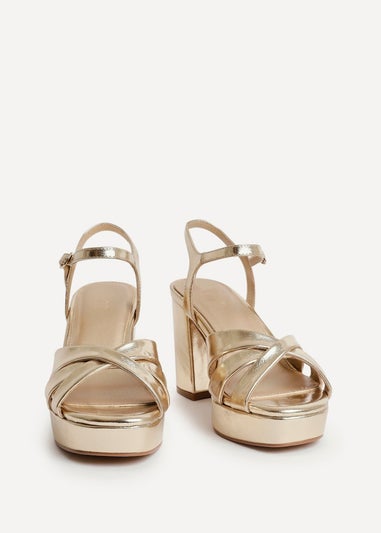 Linzi Selene Gold Faux Leather Wide Fit Crossover Platform Heels