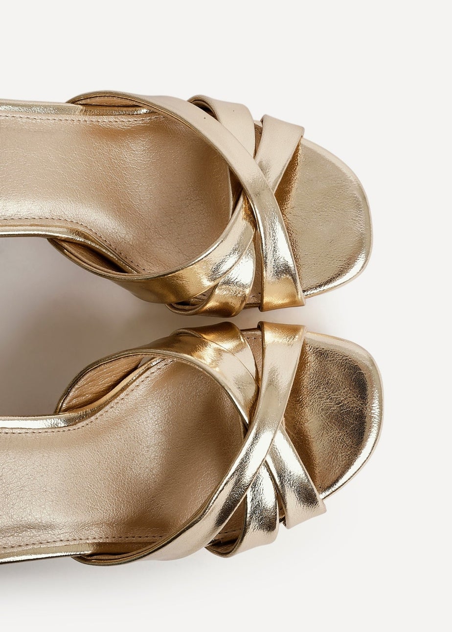 Linzi Selene Gold Faux Leather Wide Fit Crossover Platform Heels