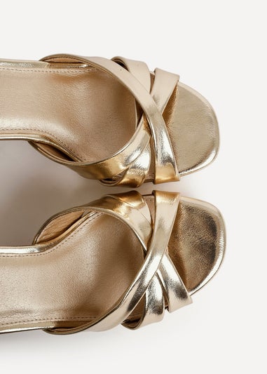 Linzi Selene Gold Faux Leather Wide Fit Crossover Platform Heels