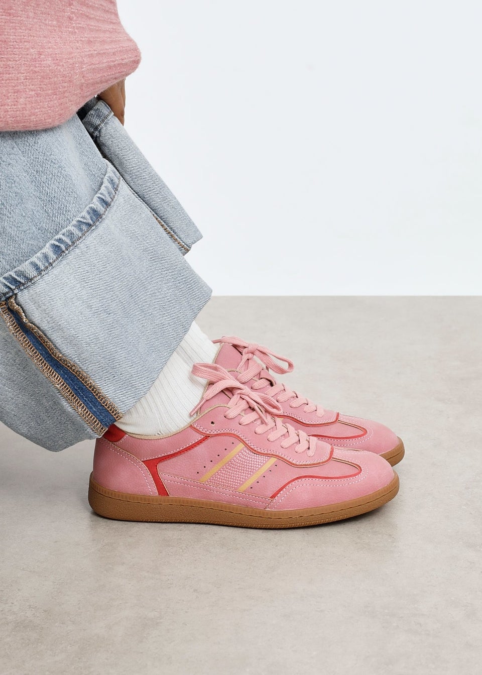 Linzi Vortex Pink & Red Retro Style Trainers