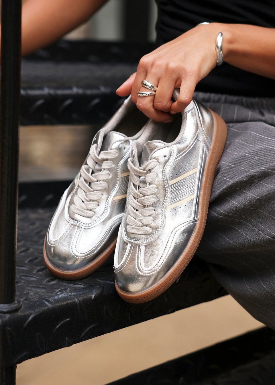 Linzi Vortex Silver Retro Style Trainers