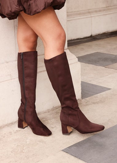 Linzi Slate Brown Faux Suede Knee High Boot