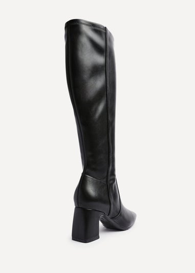 Linzi Slate Black Faux Leather Knee High Boot