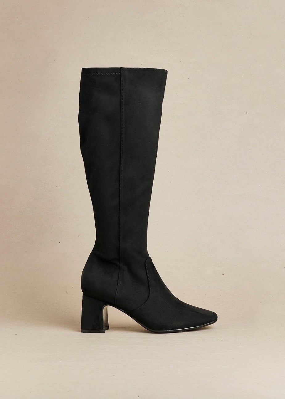 Linzi Slate Black Faux Suede Knee High Boot
