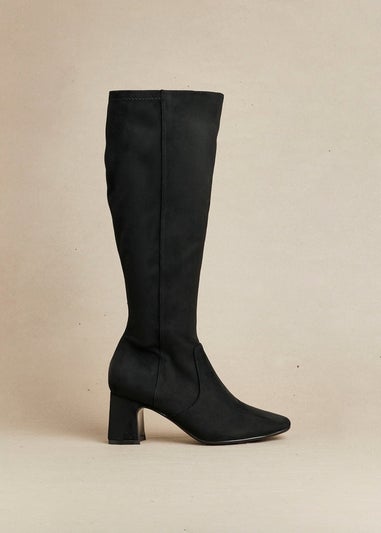 Linzi Slate Black Faux Suede Knee High Boot