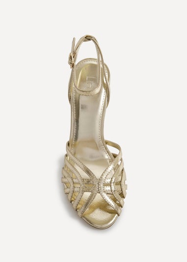 Linzi Eros Gold Faux Leather Caged Stiletto Heel