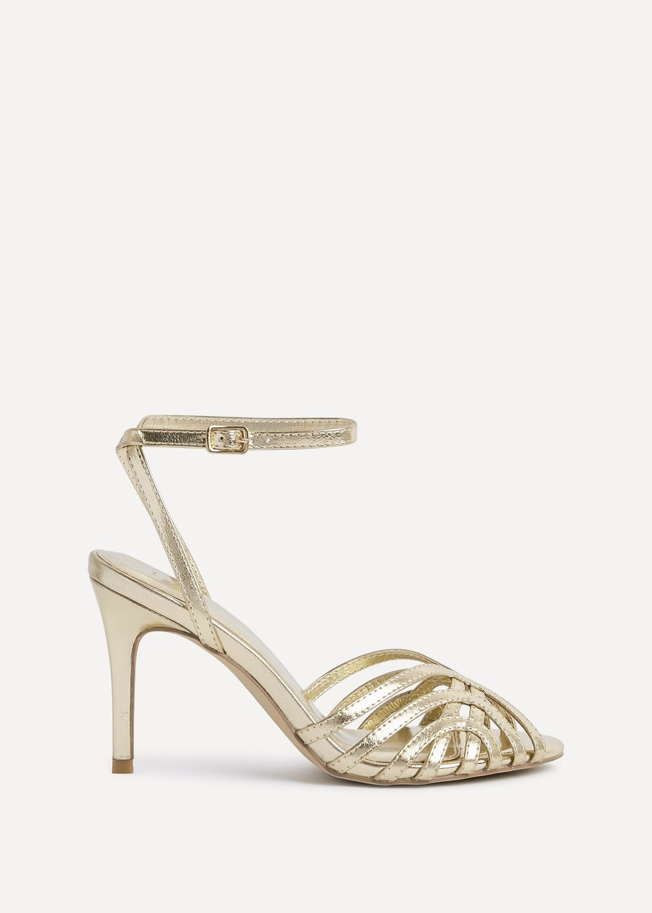 Linzi Eros Gold Faux Leather Caged Stiletto Heel