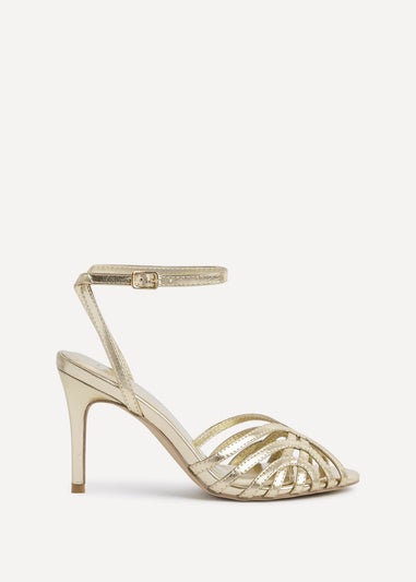 Linzi Eros Gold Faux Leather Caged Stiletto Heel