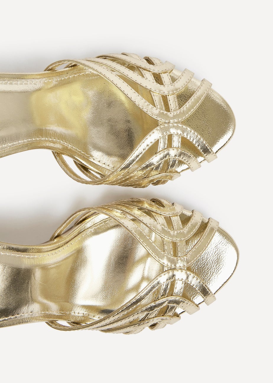 Linzi Eros Gold Faux Leather Caged Stiletto Heel