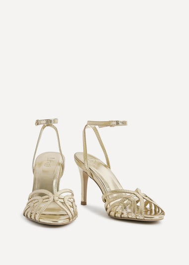 Linzi Eros Gold Faux Leather Caged Stiletto Heel