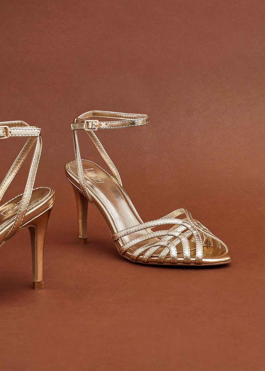 Linzi Eros Gold Faux Leather Caged Stiletto Heel