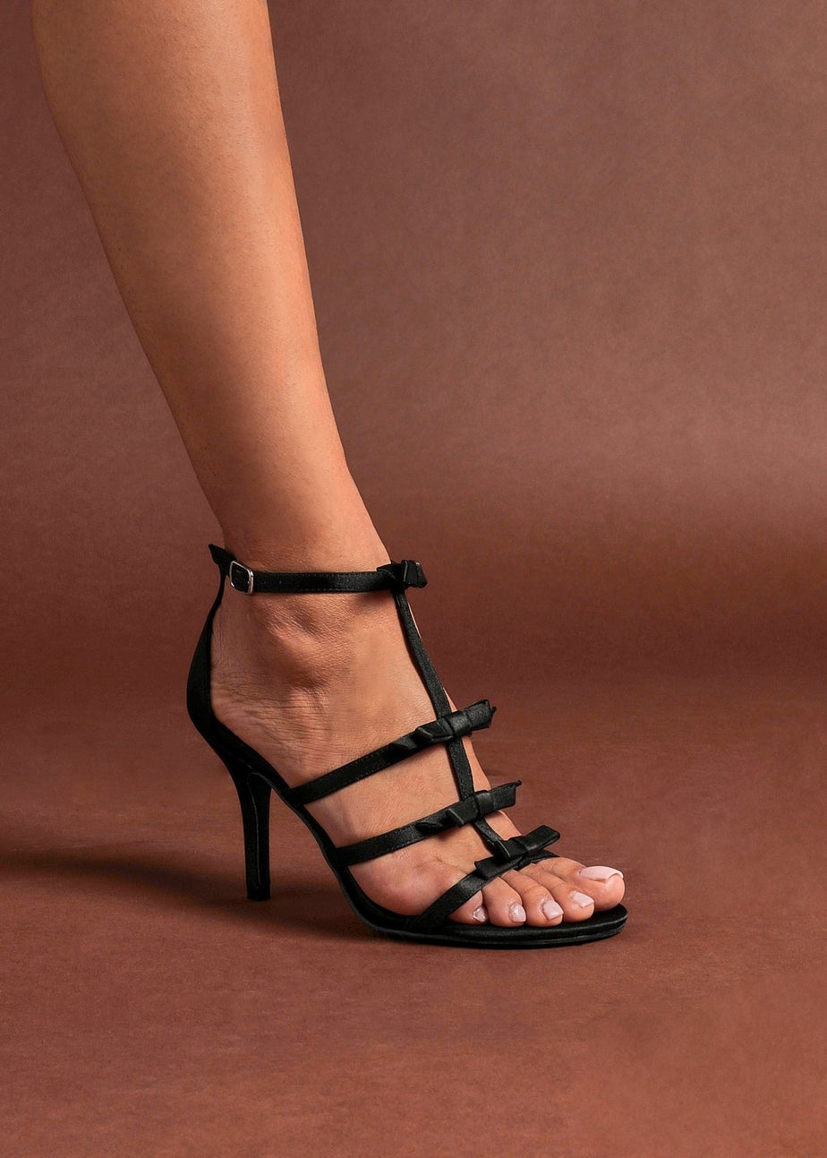 Linzi Saviour Black Satin T-Bar Bow Heel