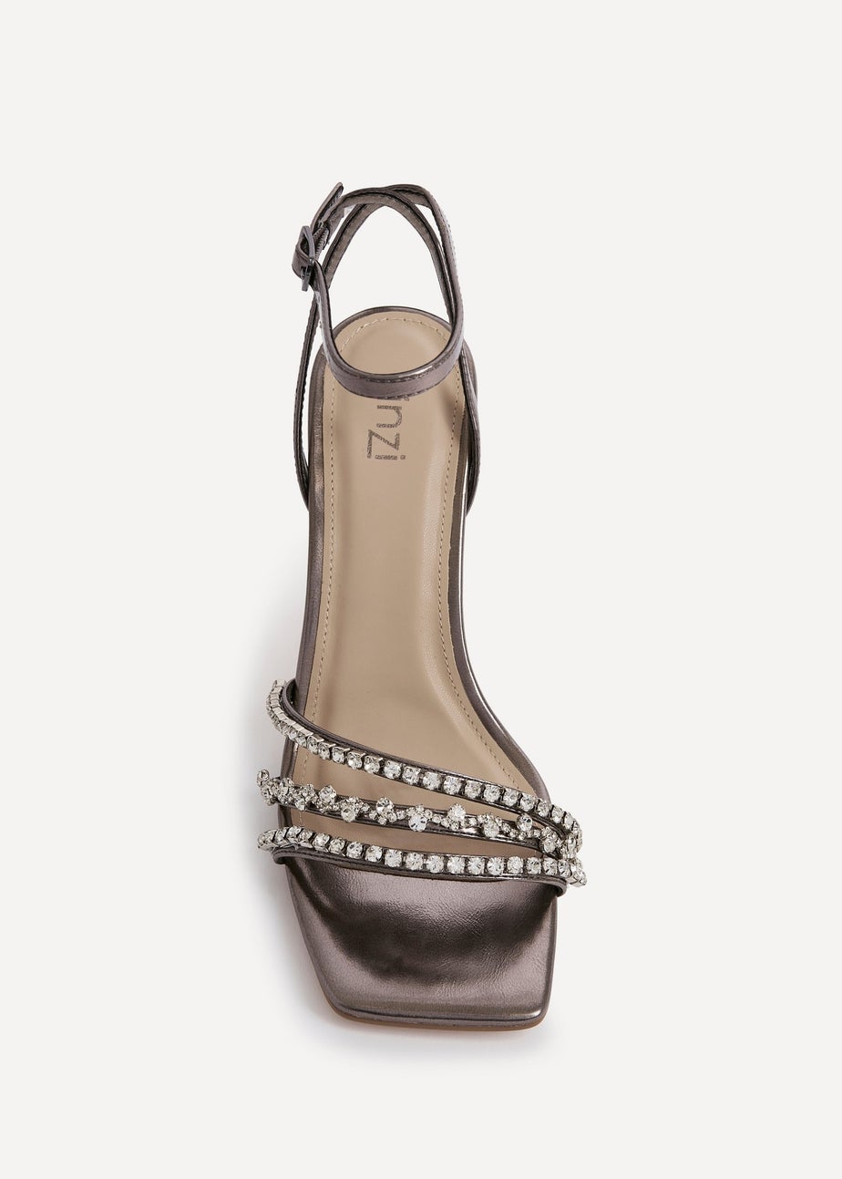 Linzi Bling Pewter Faux Leather Strappy Diamante Heel
