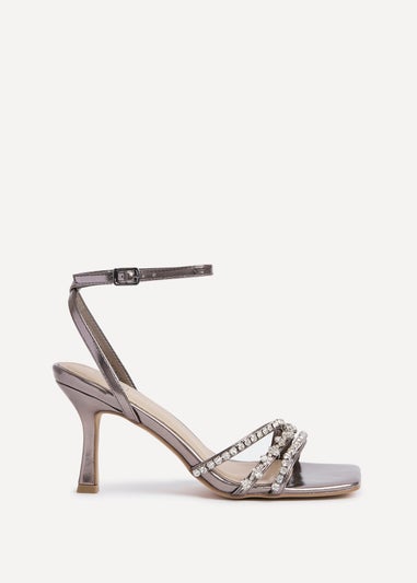 Linzi Bling Pewter Faux Leather Strappy Diamante Heel