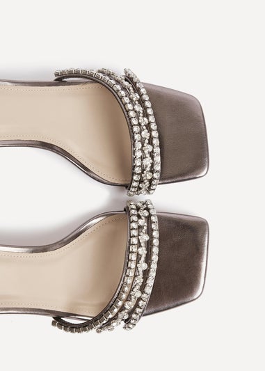 Linzi Bling Pewter Faux Leather Strappy Diamante Heel