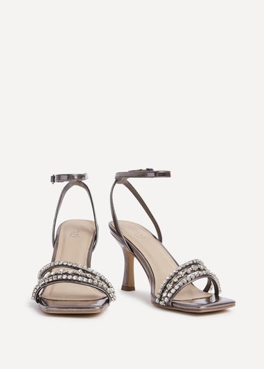 Linzi Bling Pewter Faux Leather Strappy Diamante Heel