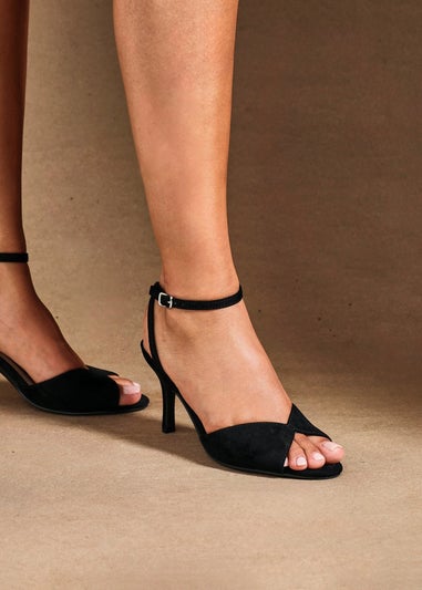 Linzi Parlour Black Faux Suede Peep Toe Stiletto Heel
