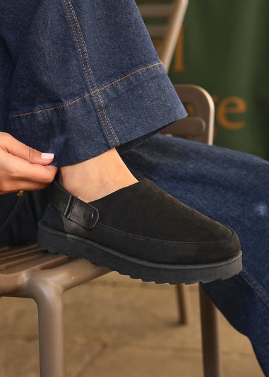 Linzi Teddy Black Slip-On Slingback Clog