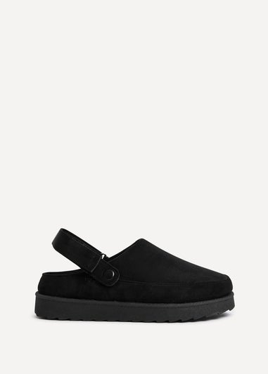 Linzi Teddy Black Slip-On Slingback Clog