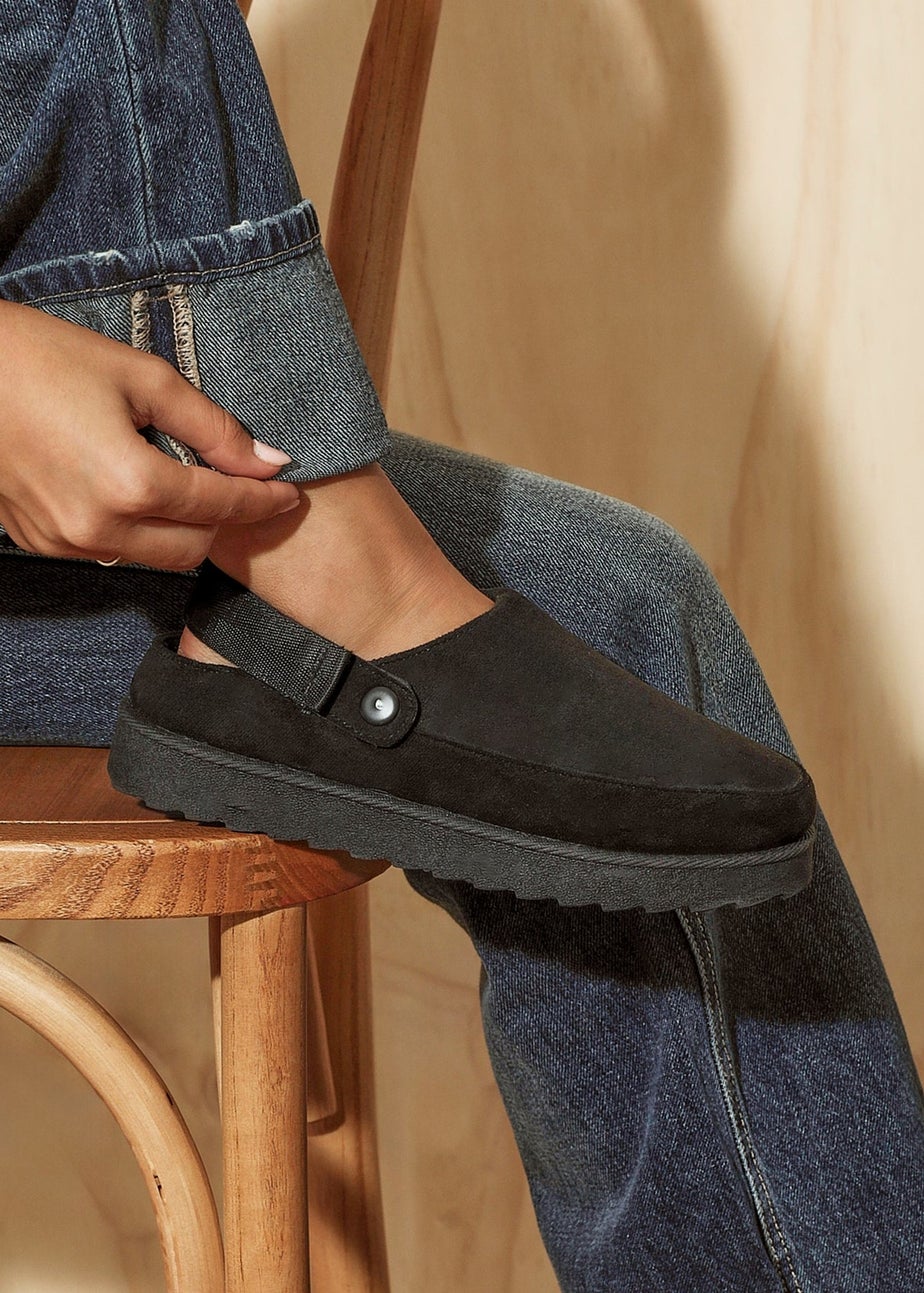 Linzi Teddy Black Slip-On Slingback Clog