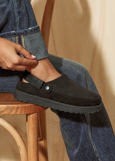 Linzi Teddy Black Slip-On Slingback Clog