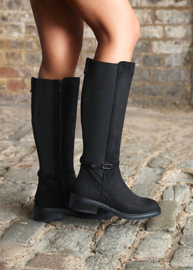 Linzi Power Black Faux Suede Riding Boot
