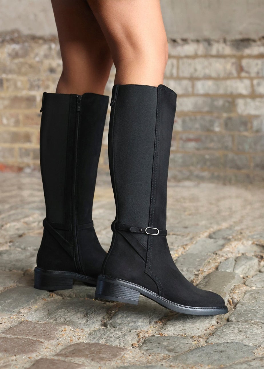 Linzi Power Black Faux Suede Riding Boot